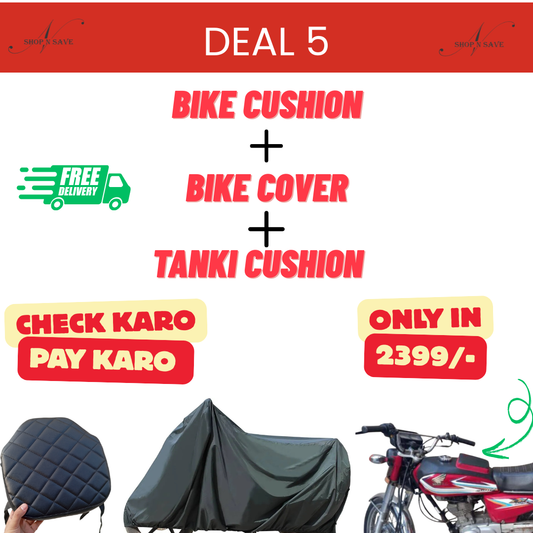 Deal 5 ( Bike seat cushion 3-inch + Bike cover + Bike Tanki Cushion )